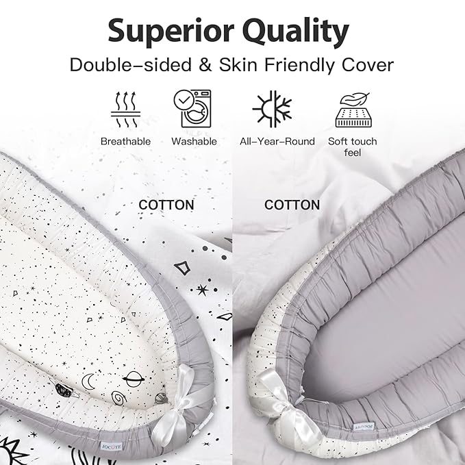 Baby Lounger | Organic Cotton Infant Lounger | Reversible, Adjustable & Portable Floor Lounger | Soft, Breathable, Washable Cover