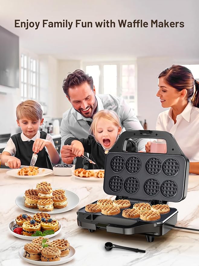 Mini Waffle Maker Machine, 8 Small Waffle Bites, Nonstick Waffle Iron with Quick Heat-Up, Easy Breakfast Makers for Home, Family, Snacks or Desserts