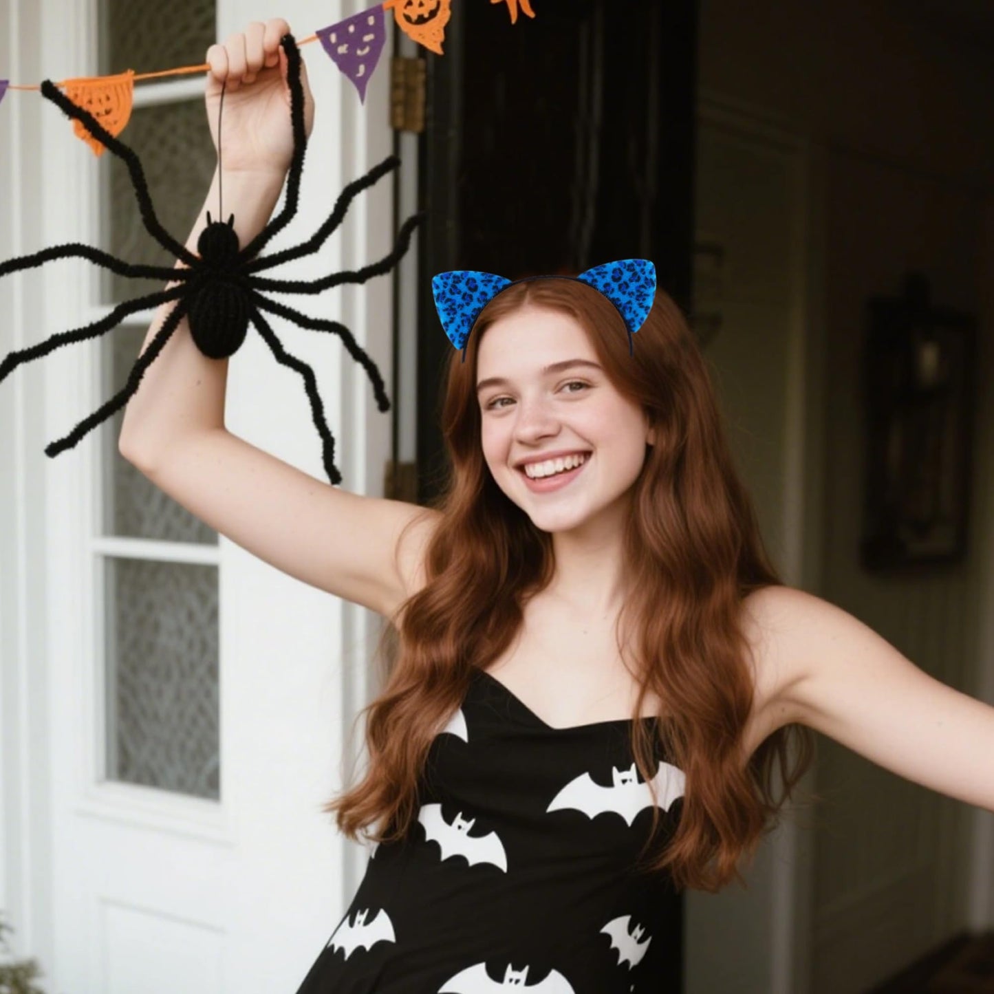 ASHONE Cat Ears Headband for Women Cute Cat Costume Hair Accessories for Halloween Party Cosplay (Navy Blue, One Size)