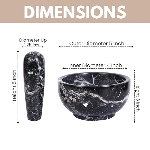 Exquisite Marble Mortar and Pestle Set - Your Ultimate Kitchen Essential for Grinding Spices, Making Guacamole, Salsa, Pesto, and Crushing Pills (Black Zebra, Bowl Shape (5"))