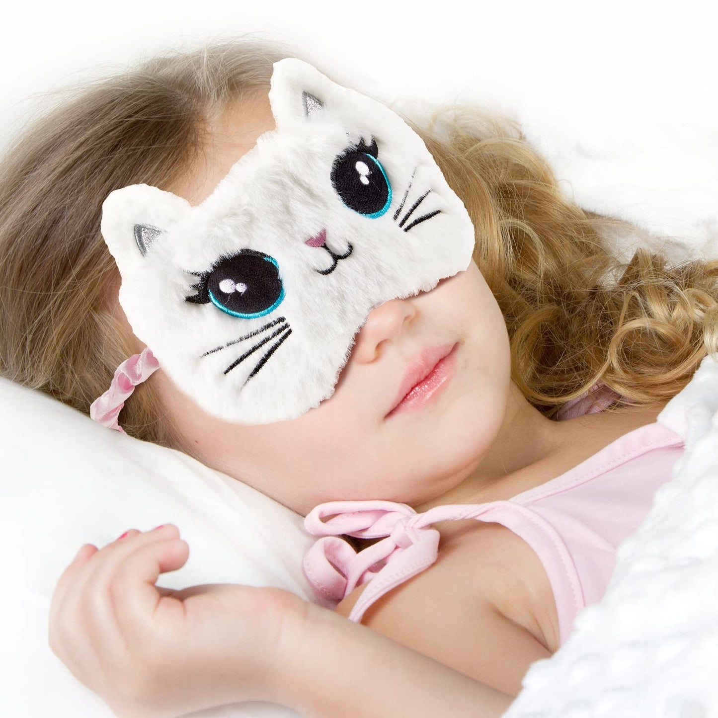 3 Pieces Sleep Mask for Kids, Girls Plush Sleeping Eye Cover Soft Eye Blindfold Cover Animal Shade for Kids(Colorful,Cat Style)