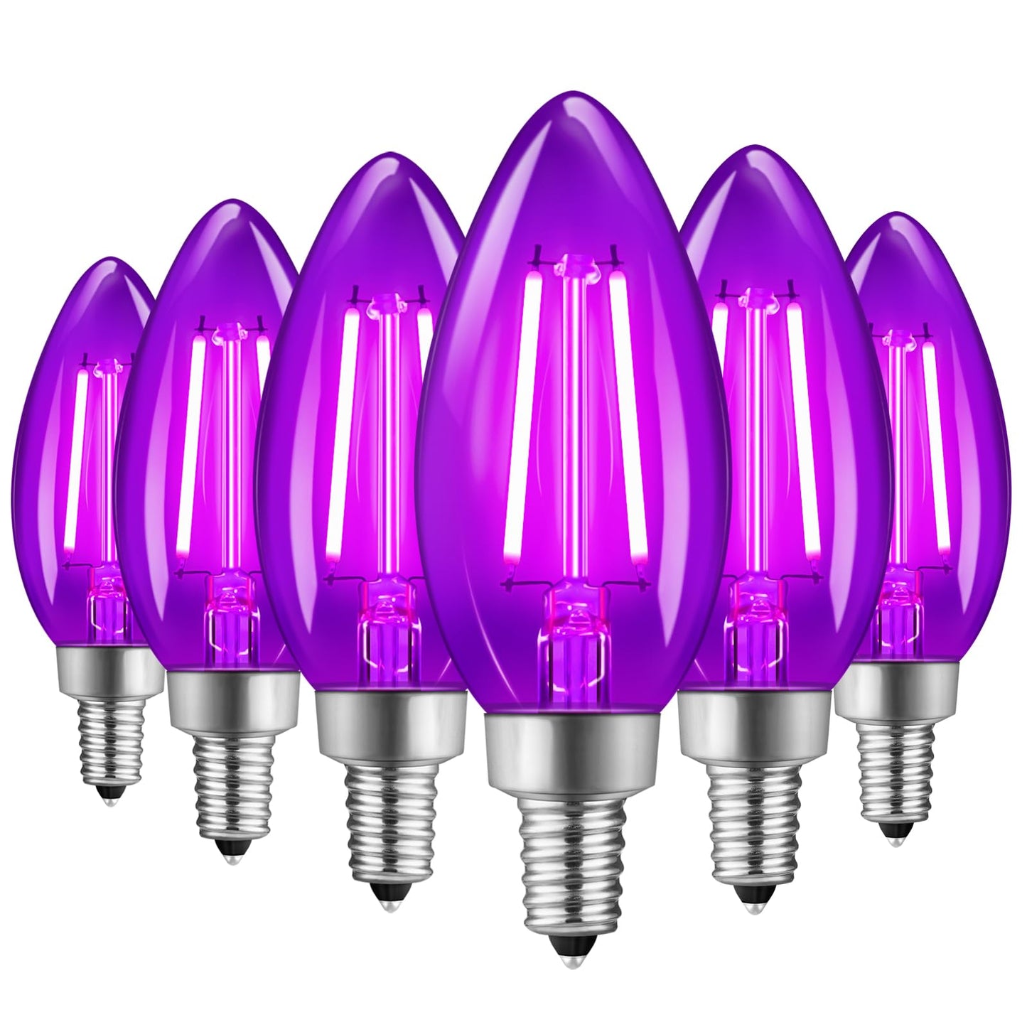 Goebleson Purple E12 Led Light Bulbs  C35 5W (60W Equivalent) Glass Dimmable Chandelier Bulbs  Decorative Lighting For Christmas  Halloween  Party  Holiday Decoration  6 Pack P2C3P605