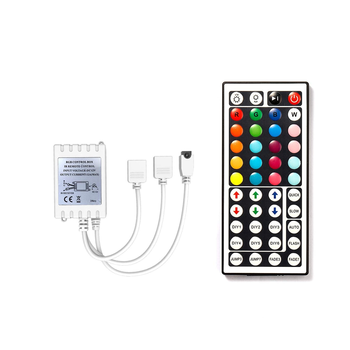 DAYBETTER LED Remote Controller 44 Key, Dimmer for 12-24V LED Strip Lights, Model DRF-0362-W, Plastic, 4 Pin Output