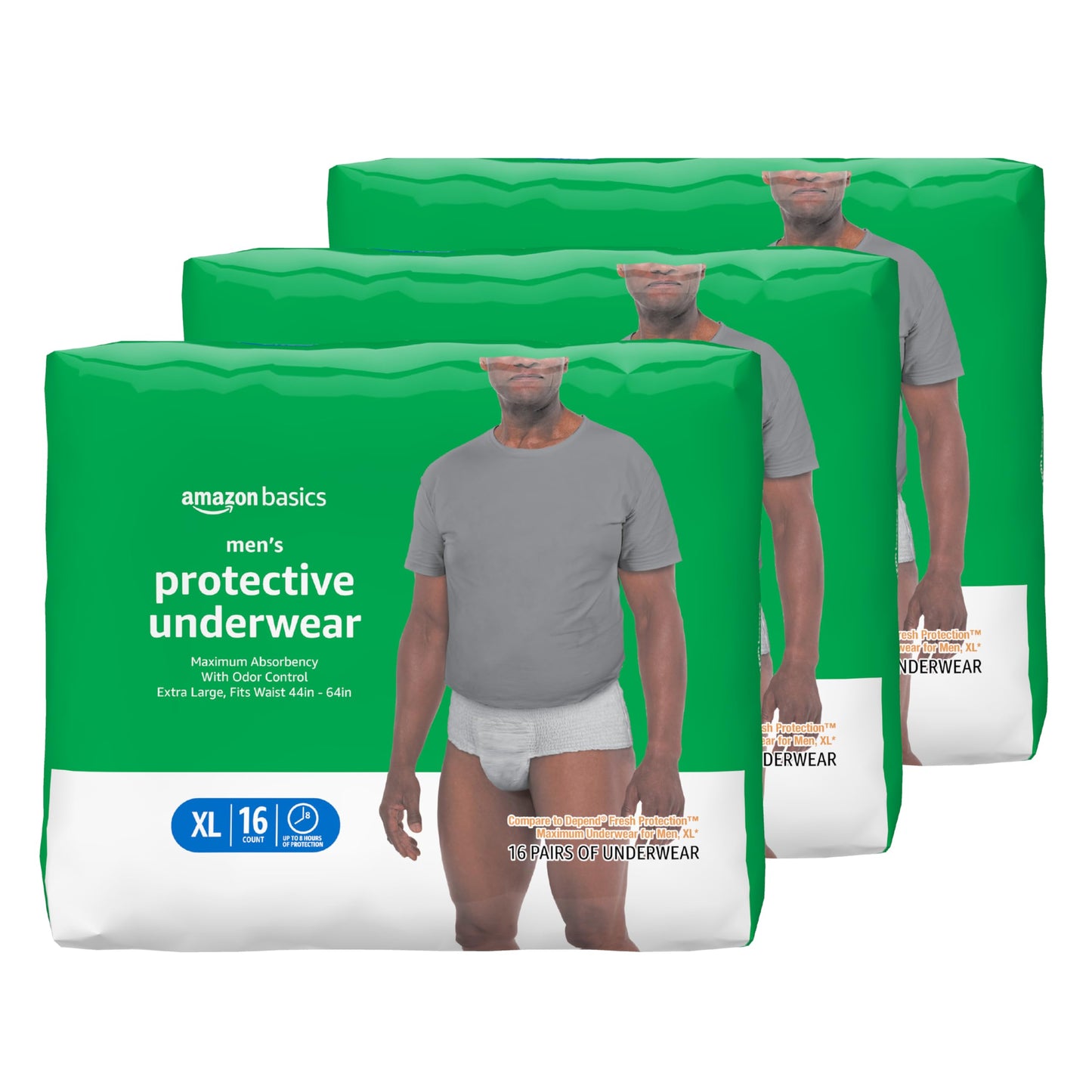 Amazon Basics Incontinence Underwear for Men, Maximum Absorbency, X-Large, 48 Count (3 Packs of 16)