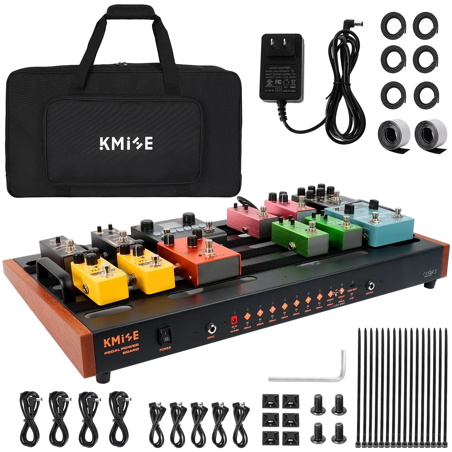 Guitar Pedal Board with Built in Power Supply, pedal board 24x 15 with Bag, Aluminum Alloy Portable Pedalboard with Handle,