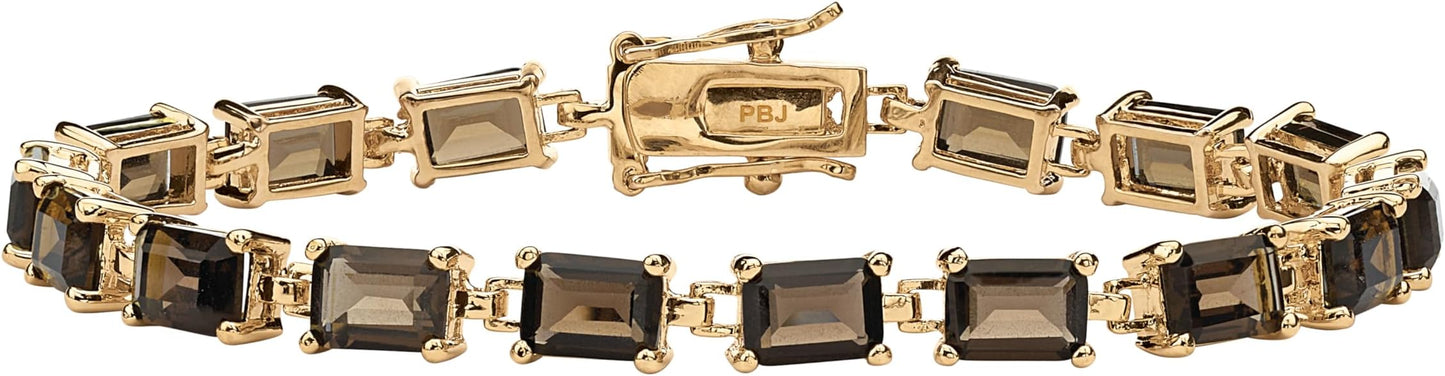 Palm Beach Jewelry PalmBeach Yellow Gold-plated Emerald Cut Genuine Smoky Quartz, Tennis Bracelet (5.5mm), Hidden Box Clas...