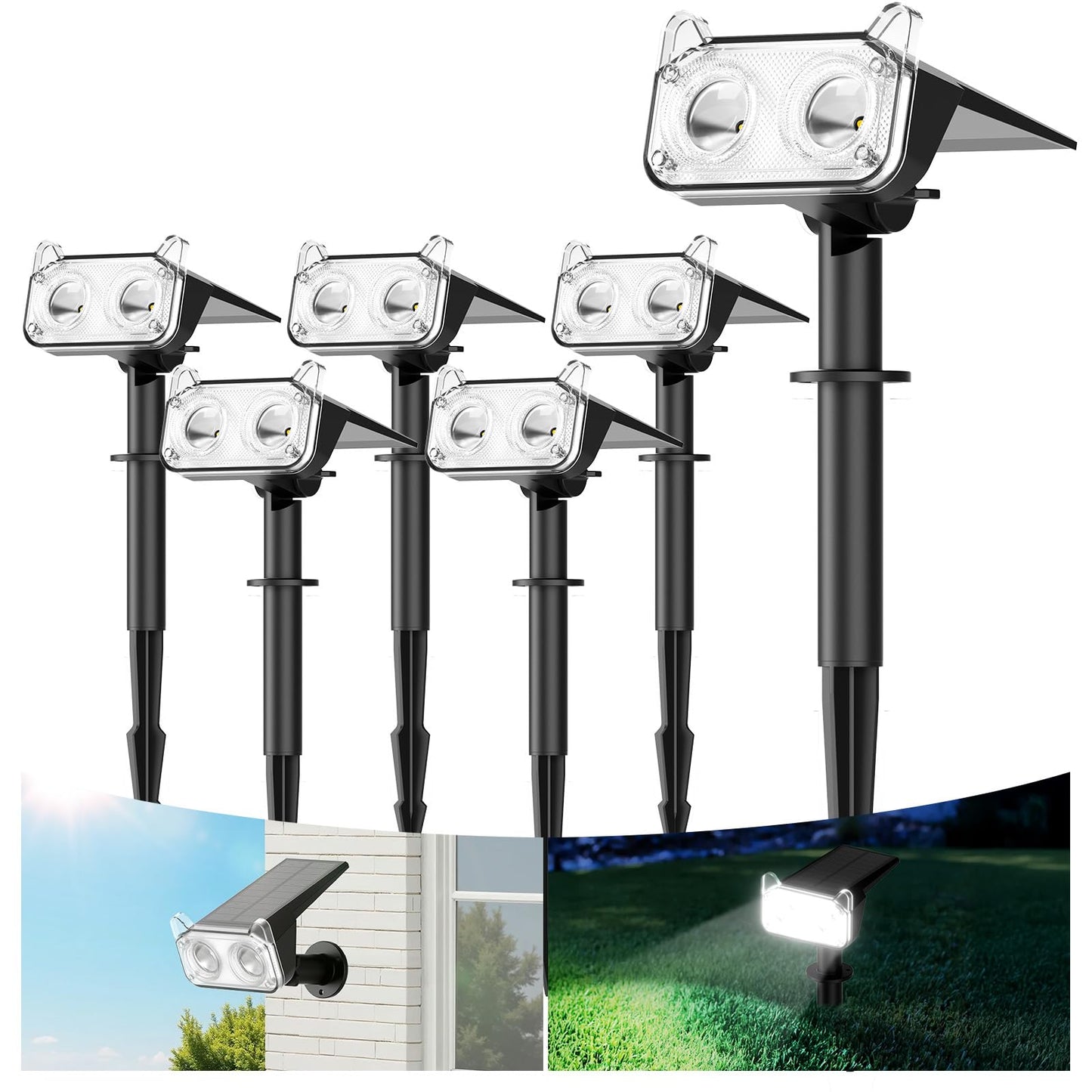 WdtPro Upgraded Bright Solar Lights Outdoor Waterproof, Auto ON/Off Solar Spot Lights Outdoor, Dusk to Dawn Spotlights, Adjustable Landscape Lighting for Yard Tree Path Garden, Cool White, 6 Pack