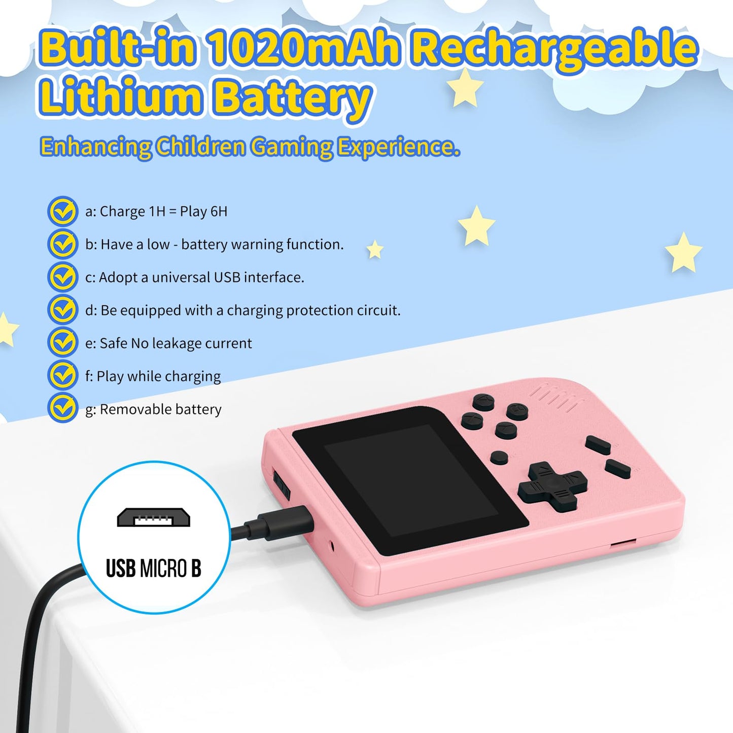 Mini Handheld Game Console for Kids, Preloaded 400 Retro Video Games, Portable Video Gaming Player with 3.0" IPS Screen and Rechargeable Battery (Pink)