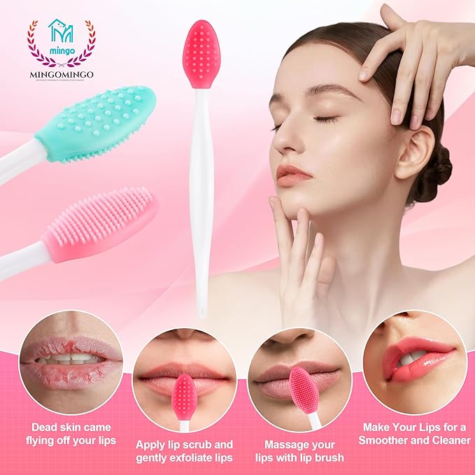 MINGOMINGO 120 Pack Lip Scrub Brush, 3-in-1 Double Sided Silicone Exfoliating Lip Brush for Dark Lips & Nose Care, 6 Colors Exfoliator & Massage & Blackhead Remover, Boxed & Individually Sealed
