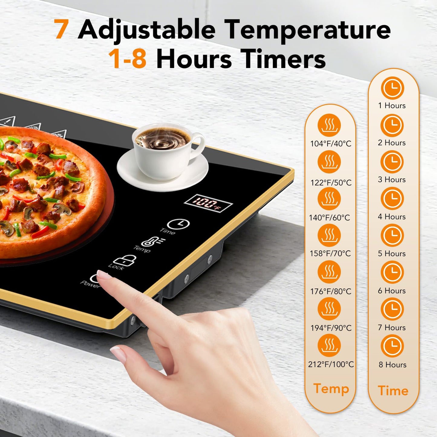 Electric Warming Tray, Extra-Long 47.24'' x 11.81'' Glass Surface, 3-in-1 Warming Mat for Food, with 7 Temperature + 8-Hour Timer Settings, Modular Food Warmers for Parties Buffet for Catering