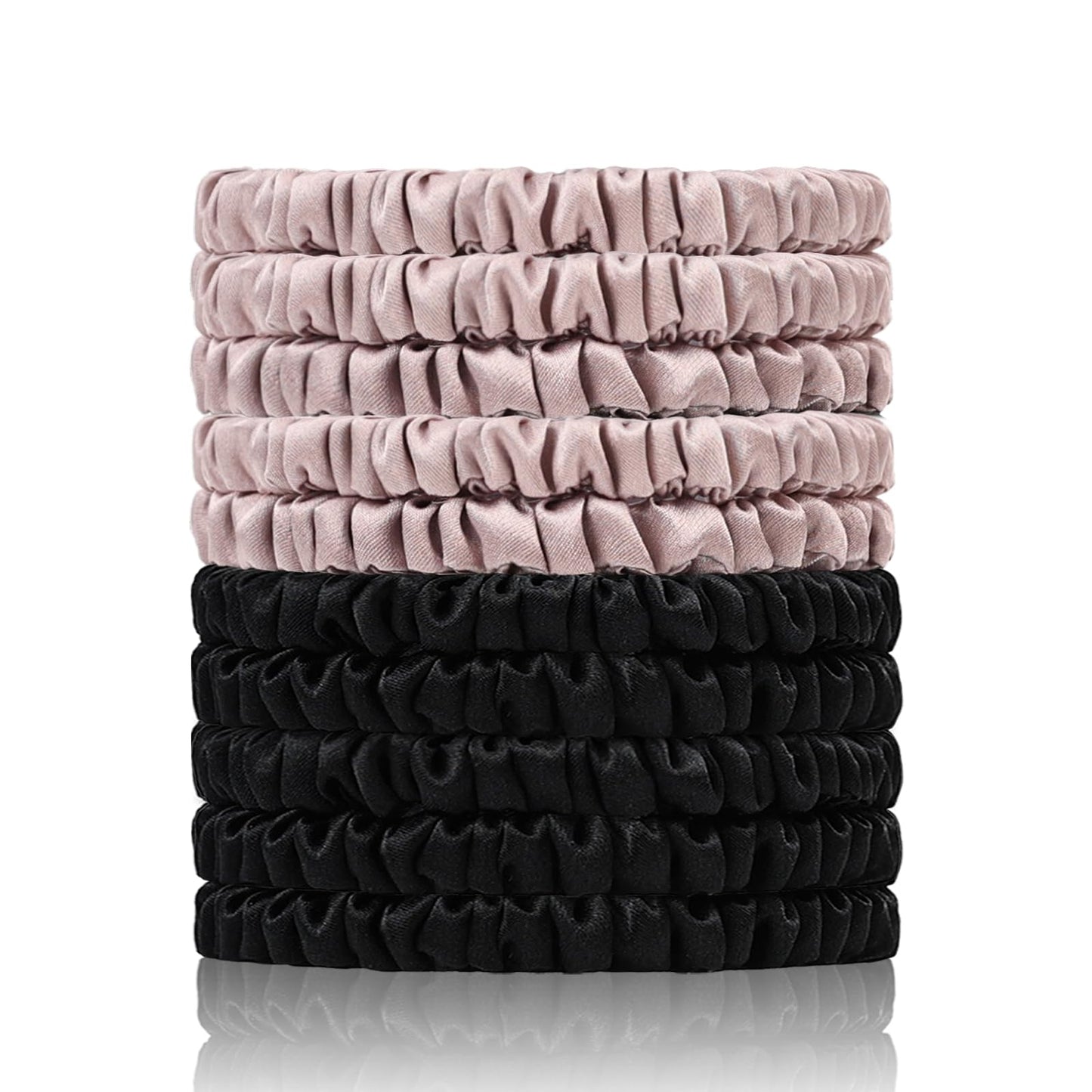 22 Momme 100% Pure Mulberry Silk Scrunchies (10 PCS) - Small Hair Elastics and Ties for Women Sleep, Hair Care No Damage, Black*