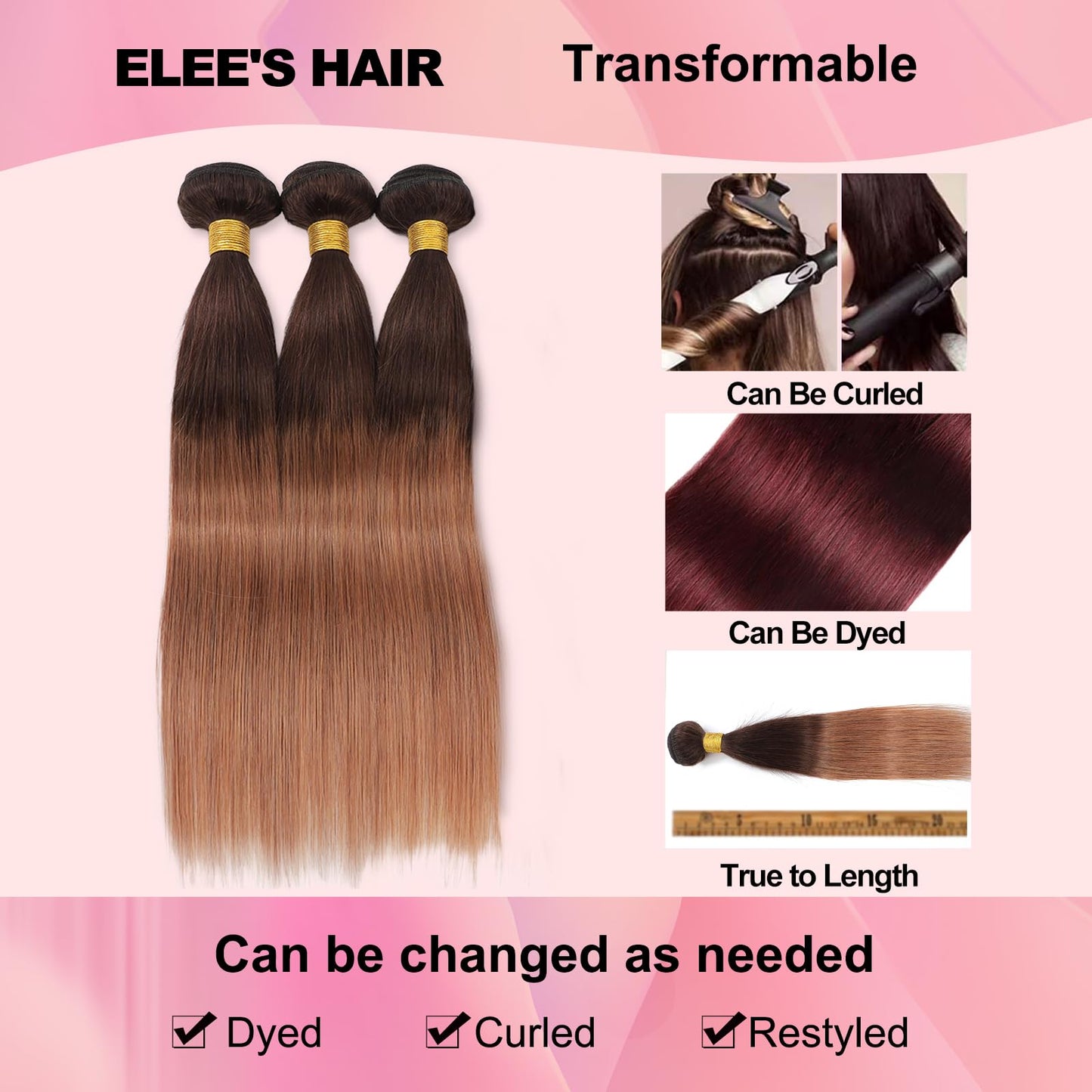 12A Ombre Bundles Human Hair Straight Human Hair 100% Unprocessed Virgin Remy Hair Bundles 2 Tone Black to Honey Brown Human Hai