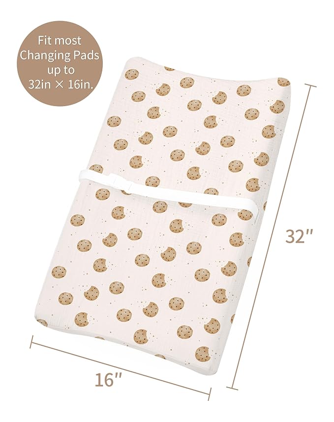 Changing Pad Cover for Baby Boy Girl 2 Pack, Muslin Changing Table Pad Covers with Boho Style, Neutral Nursery Bedding Essentials Soft and Breathable (Cookie & Light Khaki)