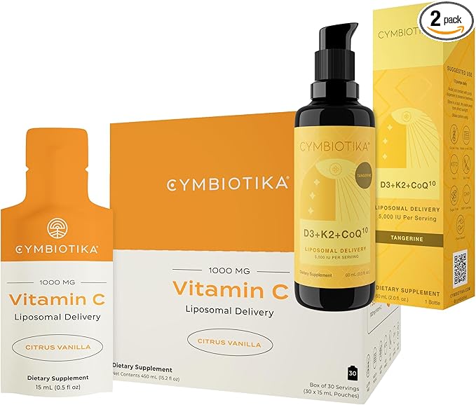 CYMBIOTIKA Liposomal Vitamin C & Vitamin D3 Bundle for Adults, Supplement for Immune Support, Collagen Boost, Heart Health & Bone Health, Energy Booster