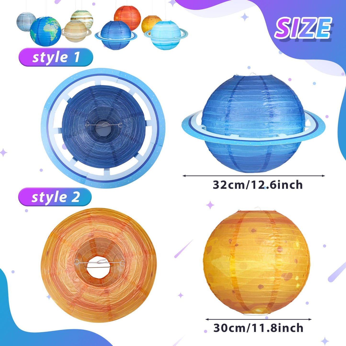 Fontien 8 Pcs  t Paper Lanterns - 12 Inch Outer Space Party Decorations, Solar System Design For Kids Space Theme Birthday Parties