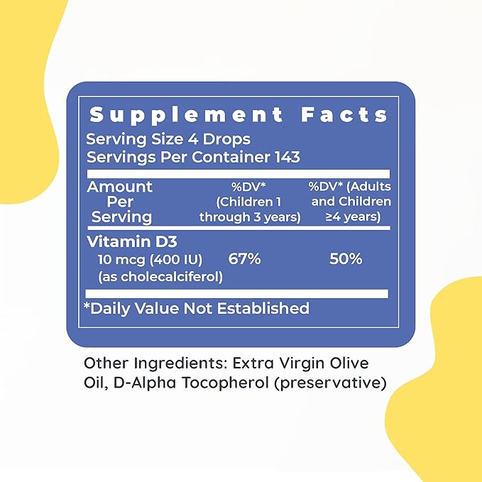 Premier Research Labs Vitamin D3 for Kids - Vitamin D Drops for Children, Kids Liquid Vitamin D, 400 IU Per Serving, Supports Healthy Brain Development - 0.43 fl oz