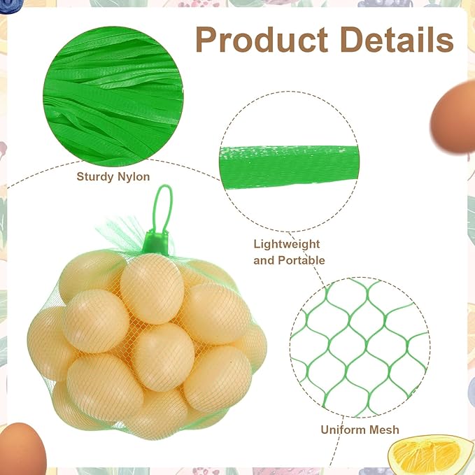 uxcell 100Pcs Reusable Produce Mesh Bags, 30cm Mesh Nylon Netting with Loop-Style Closures, Stretchable Egg Hatching Bags for Fruit Vegetable Storage, Green