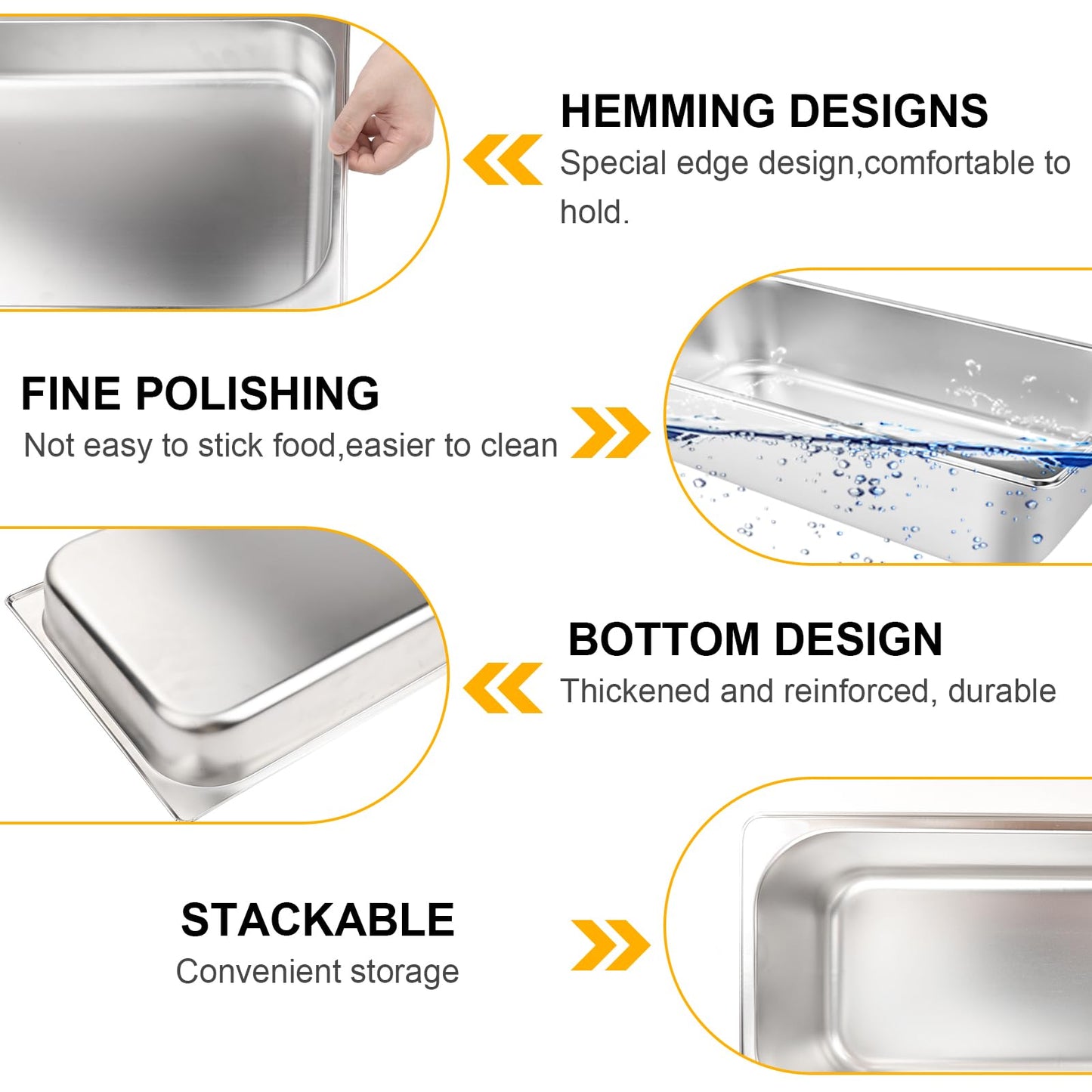 VOISEN 2 Pack Hotel Pans, 2.5" Deep, Anti-Jamming, Commercial Stainless Steel Steam Table & Catering Food Pans