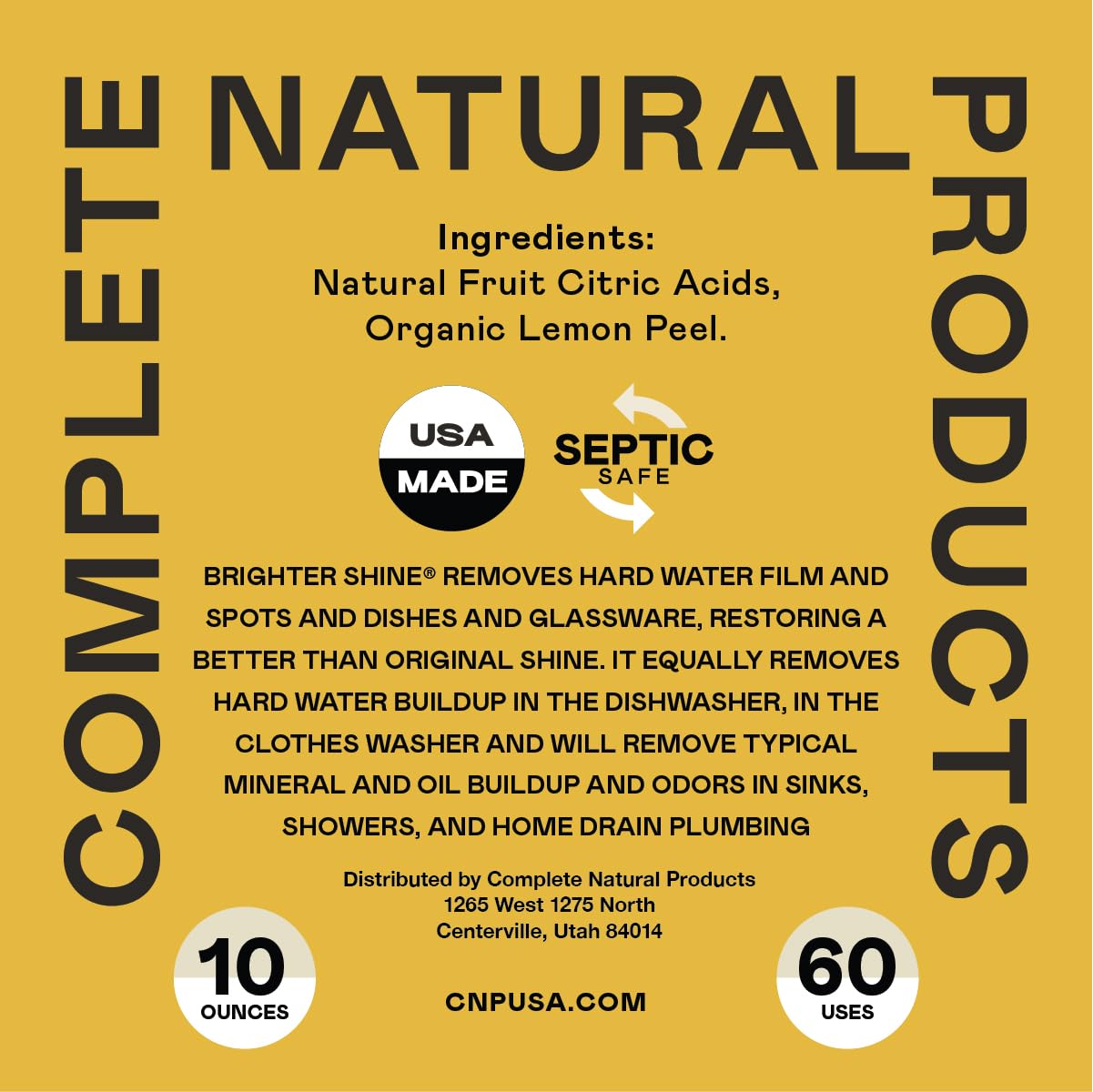 Brighter Shine - 60 Uses, Natural Lemon Dishwasher Additive & Citric Acid Cleaner, Hard Water Spots Remover