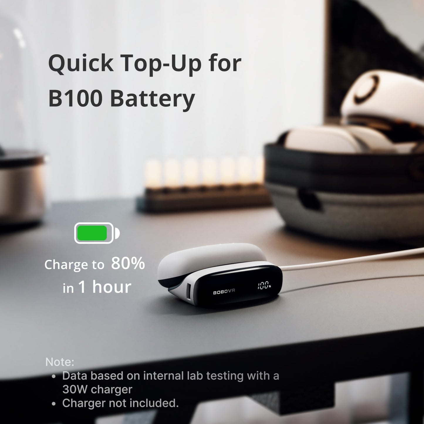BOBOVR PD100 Charging Dock Combo,30W USB-C PD Power Bank with 1× B100 Battery – Two-Way Fast Charge, Built-in Cable, Multiple Ports (with B100 Battery)