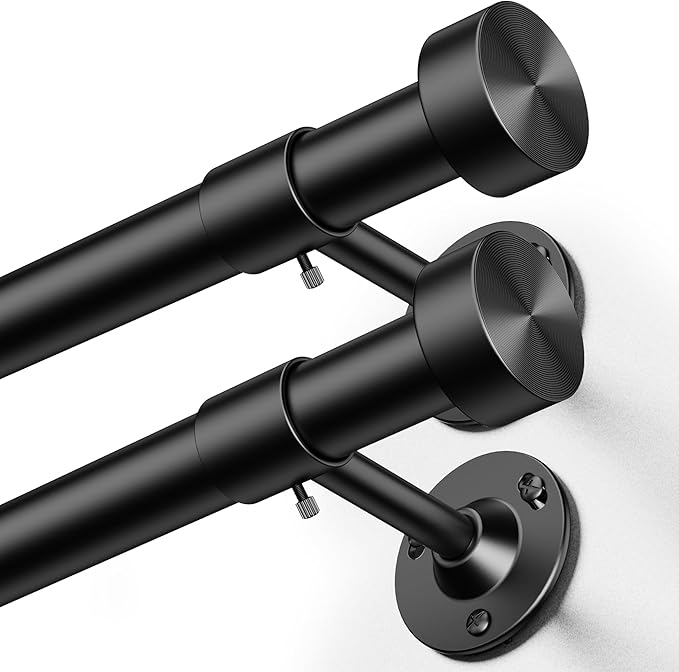 YaFex 2 Pack Heavy Duty Curtain Rods 32-120 Inch, 1 Inch Adjustable Long Curtain Rods for Windows, Black Window Treatment ...