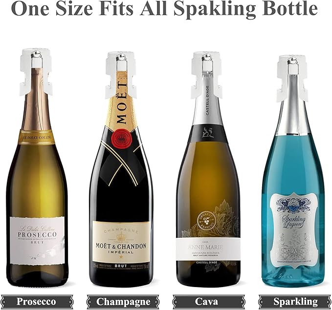 LIZIMANDU Champagne Stopper, Stainless Steel Bottle Plug Sealer for Sparkling Wine, Superior Leak,keeps Wine, Champagne, Prosecco, Cava, and Sparkling Wine fresh longer(1-Bling Silver)