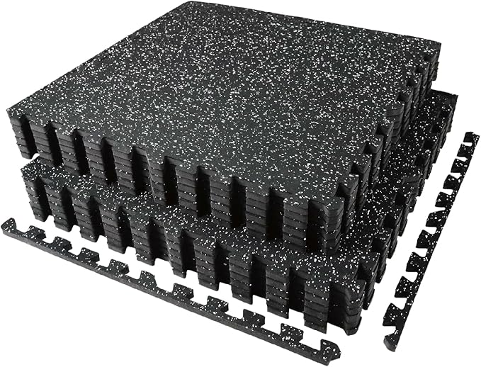AIRHOP 0.56in Thick 48 Sq Ft Exercise Equipment Mats, 12 Tiles Upgraded Rubber Top with High Density EVA Foam, Large Inter...