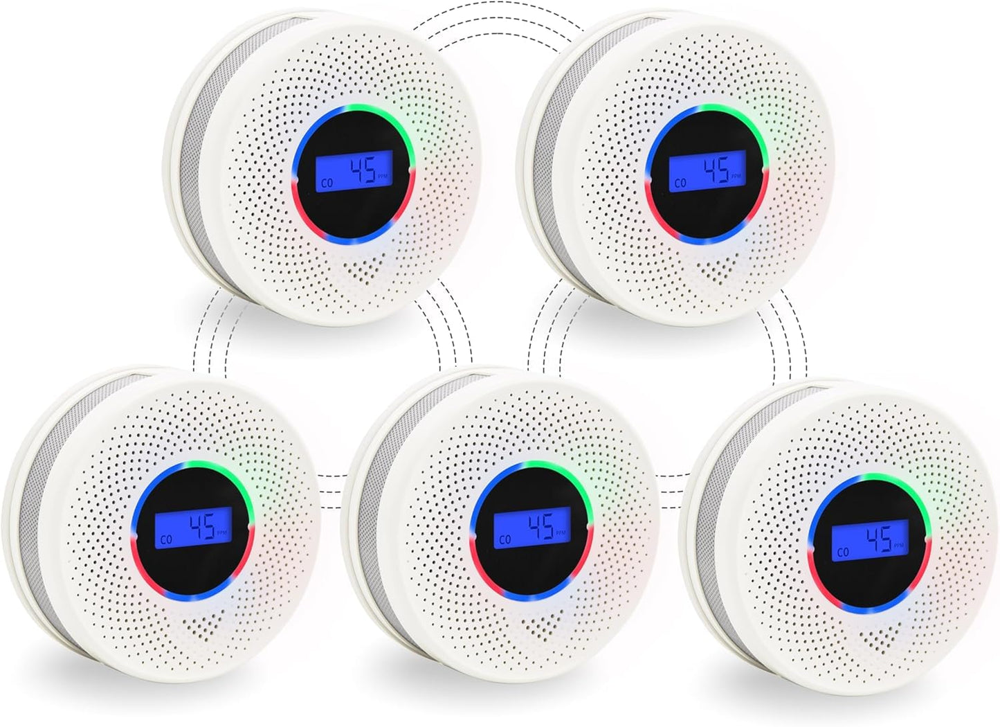 10-Year Battery Wireless Interconnected Smoke and Carbon Monoxide Detector, Smart Interlink Smoke CO Alarm with Digital Display, Fire and CO Combo Alarm for Home (5 Pack)