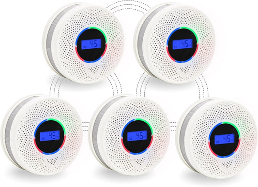 10-Year Battery Wireless Interconnected Smoke and Carbon Monoxide Detector, Smart Interlink Smoke CO Alarm with Digital Display, Fire and CO Combo Alarm for Home (5 Pack)