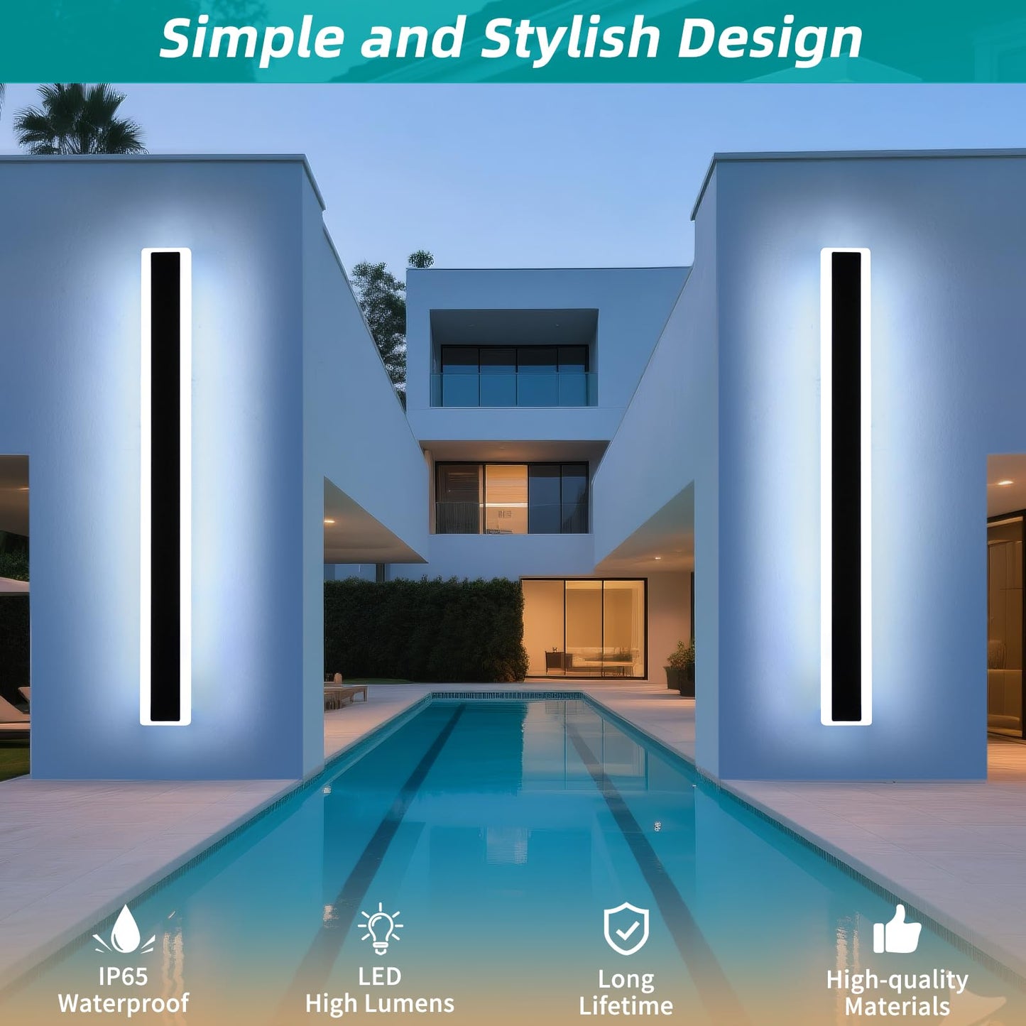 Mikeru 2Pack 70.8Inch Long Led Wall Light  6000K Cool White Modern Outdoor Wall Light Ip65 Waterproof Black Acrylic Porch Exterior Lighting Fixtures  Exterior Wall Mount Lights