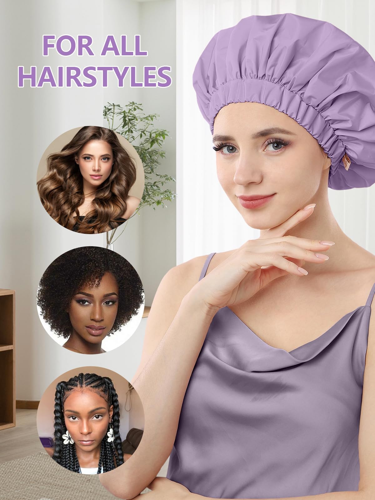 Years calm Reusable Waterproof Shower Caps for Women, Hair Caps for Showers, Double-Layer Elastic Design, for All Hairstyles, Tr