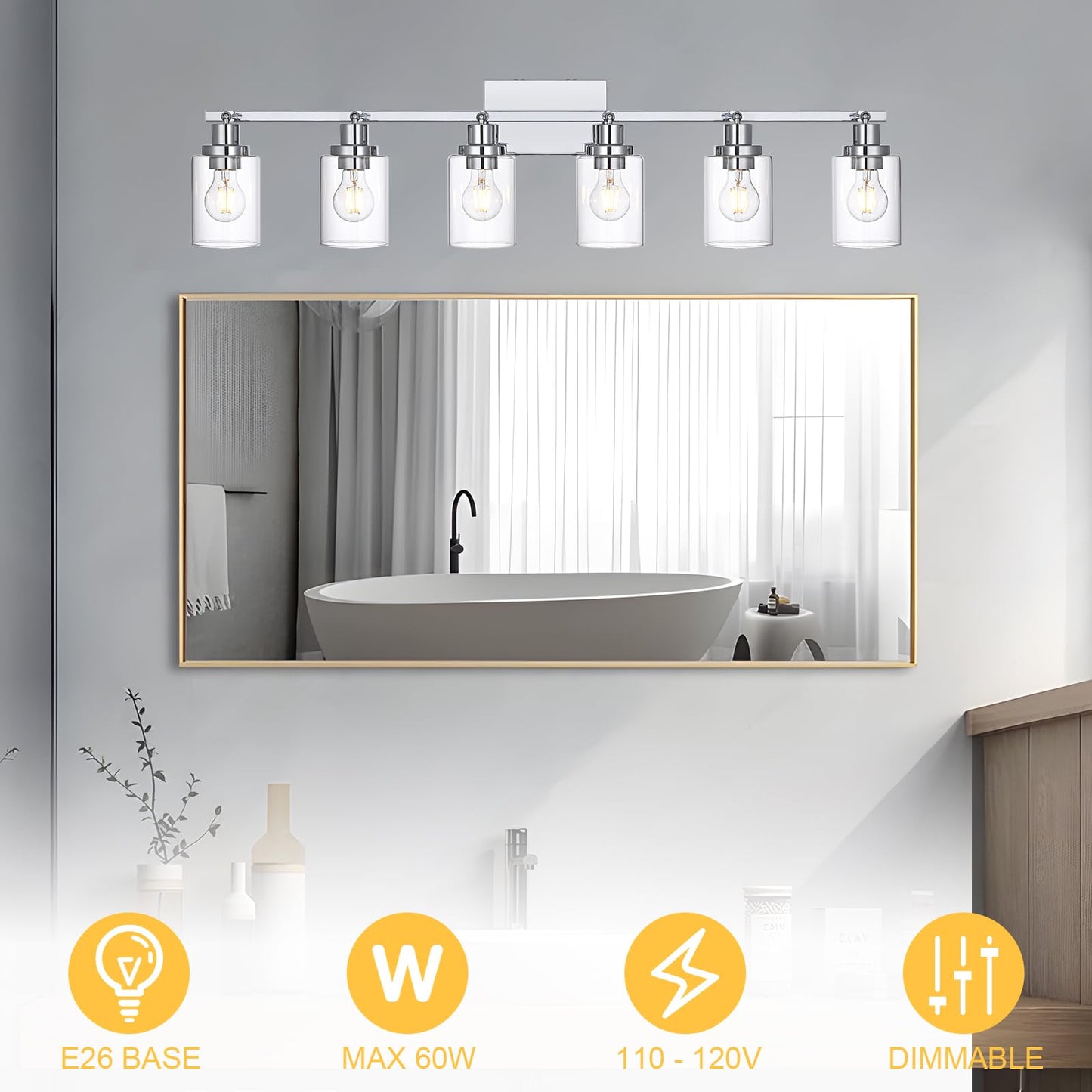 Wanluce 6-Light Track Lighting Kit Ceiling Kitchen Track Lighting Fixtures Chrome Bathroom Vanity Wall Lights With Clear Glass Multi-Directional Rotating Tracking Light Heads Spotlight For Accent Shop