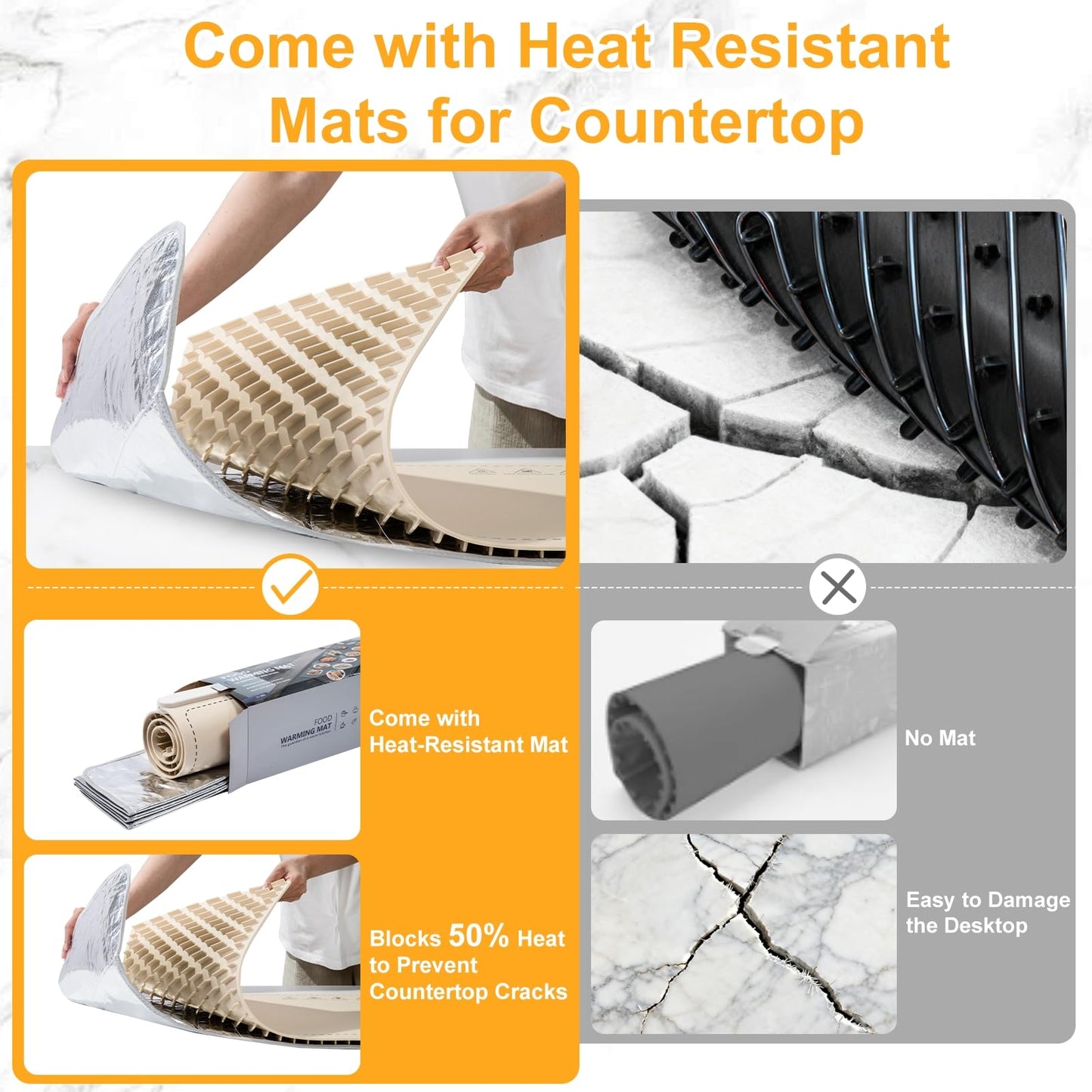 Extra Large Warming Mat for Food, (42"x15") Food Warming Mat with Countertop Insulation Pad, 6 Level Temperature & 6 Hours Timer, Silicone Food Heating Pad, Warming Trays for Buffets Party, Beige