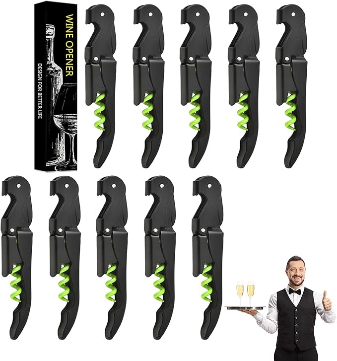 Wine Opener Waiter Corkscrew, Professional Wine Key for Servers, Bartender with Foil Cutter, Manual Wine Bottle Opener Double Hinged (2 Gift Box, Black Green)