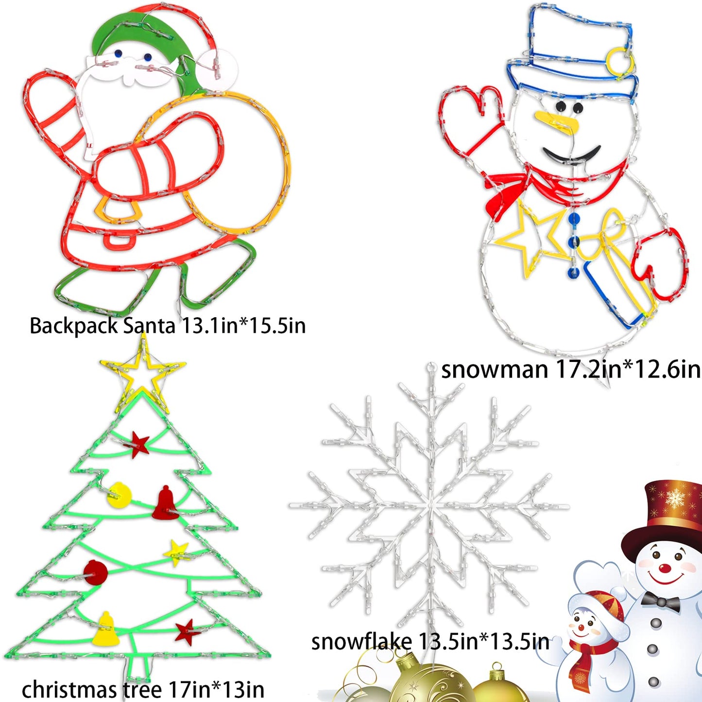 Trwymz Christmas Decorations - 16 Christmas Window Silhouette Lights - 4 Pack Colour Lighted Santa & Snowman & Snowflake & Christmas Tree For Holiday Indoor And Outdoor Wall Door Window Decorate