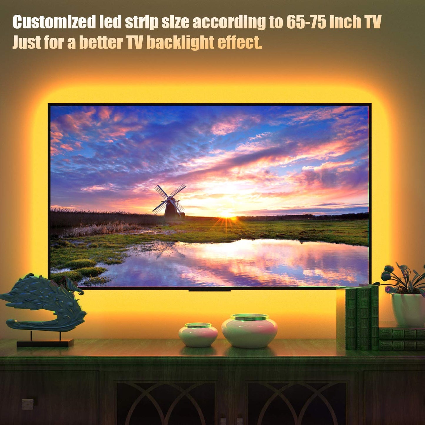 maylit LED Backlight Strip Lights Kit, 14.3FT for 65-75in TV, Multicolor, USB Powered with Remote, Model R5-YMA8-74UA