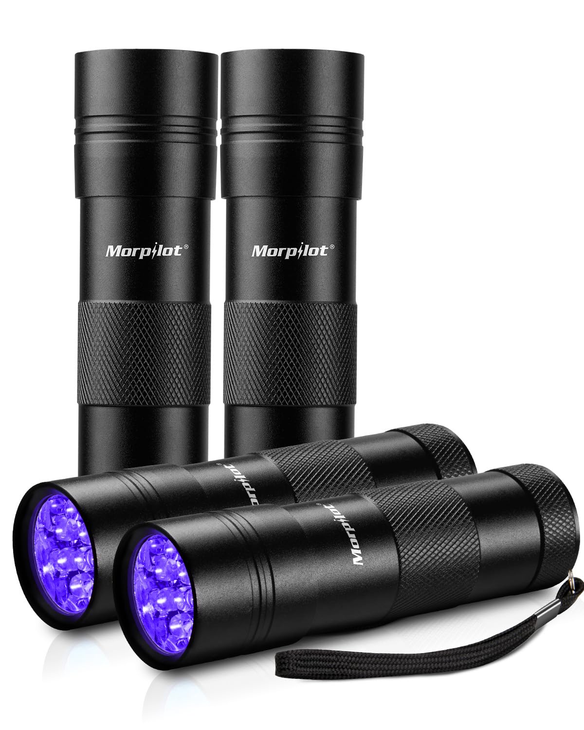 morpilot UV Flashlight 12 LED Black Light Mini 4 Count Aluminum 395nm Model 6060337