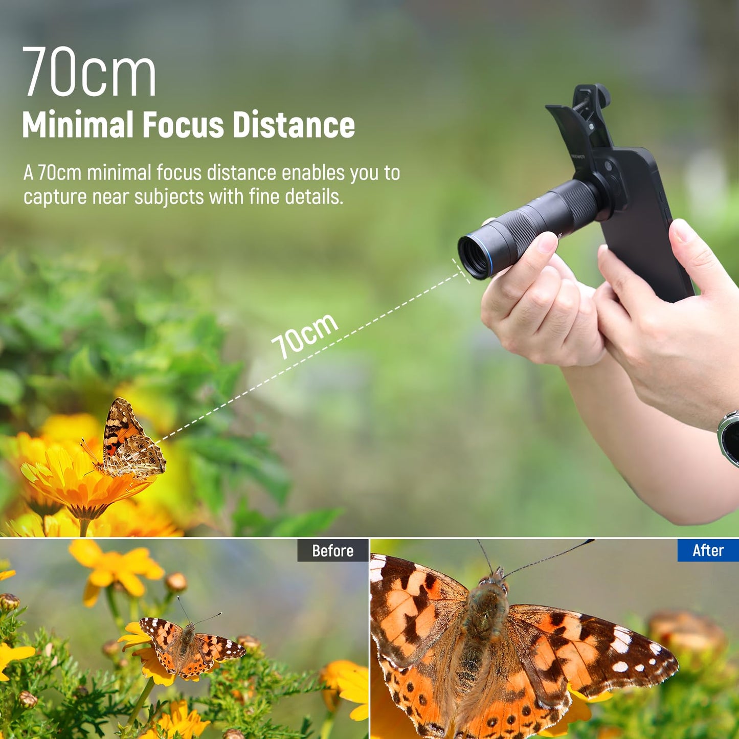 Neewer 400Mm Telephoto Phone Camera Lens With 17Mm Threaded Lens Clip, 70Cm Minimal Macro Focus Distance, Shot On 2X Zoom, For B
