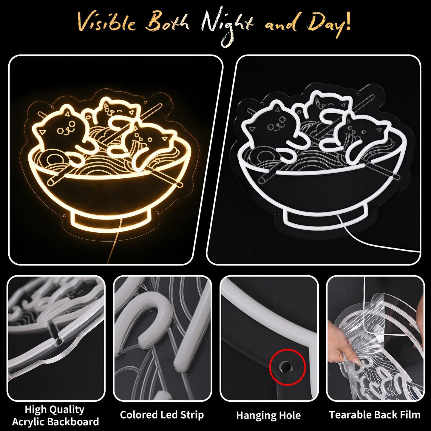 Ramen Cat Neon Sign  Warm White Cat Noodles Led Sign For Baby Girls Room  Dimmable Noodle Cat Light Up Neon Signs For Wall Decor Resturant Home Bar Kitchen Dinning Bedroom Art Decor Christmas Gifts