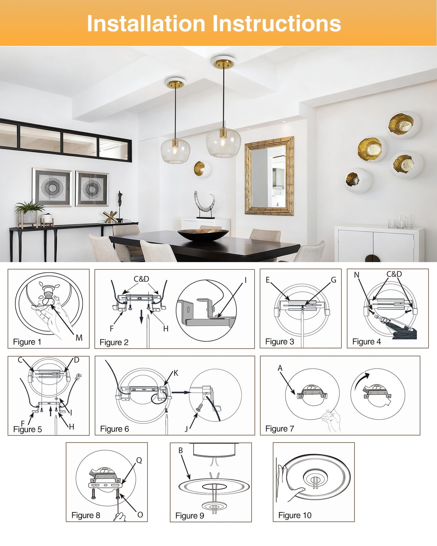 Luvkczc 2-Pack Recessed Can Light Conversion Kit for 5" and 6" Ceiling Fixtures - Pendant/Hanging Light Upgrade, Includes E26 Socket, Mounting Bracket, Round Ceiling Plate（White）