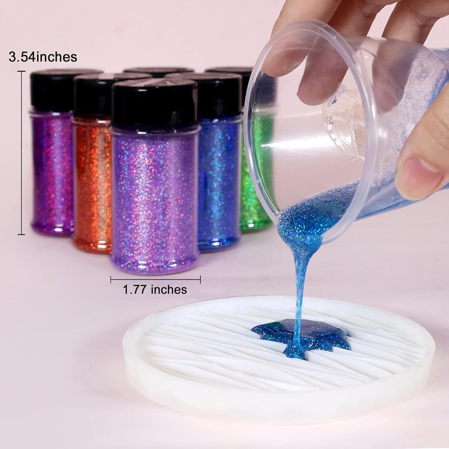 Renfio Holographic Ultra Fine Glitter Powder Metallic Resin Glitter 2.11 Oz (60g) PET Flakes Crafts Sequins 1/128" 0.008" 0.2mm Epoxy Chips Flakes for Tumblers Slime - Diamond Laser Silver