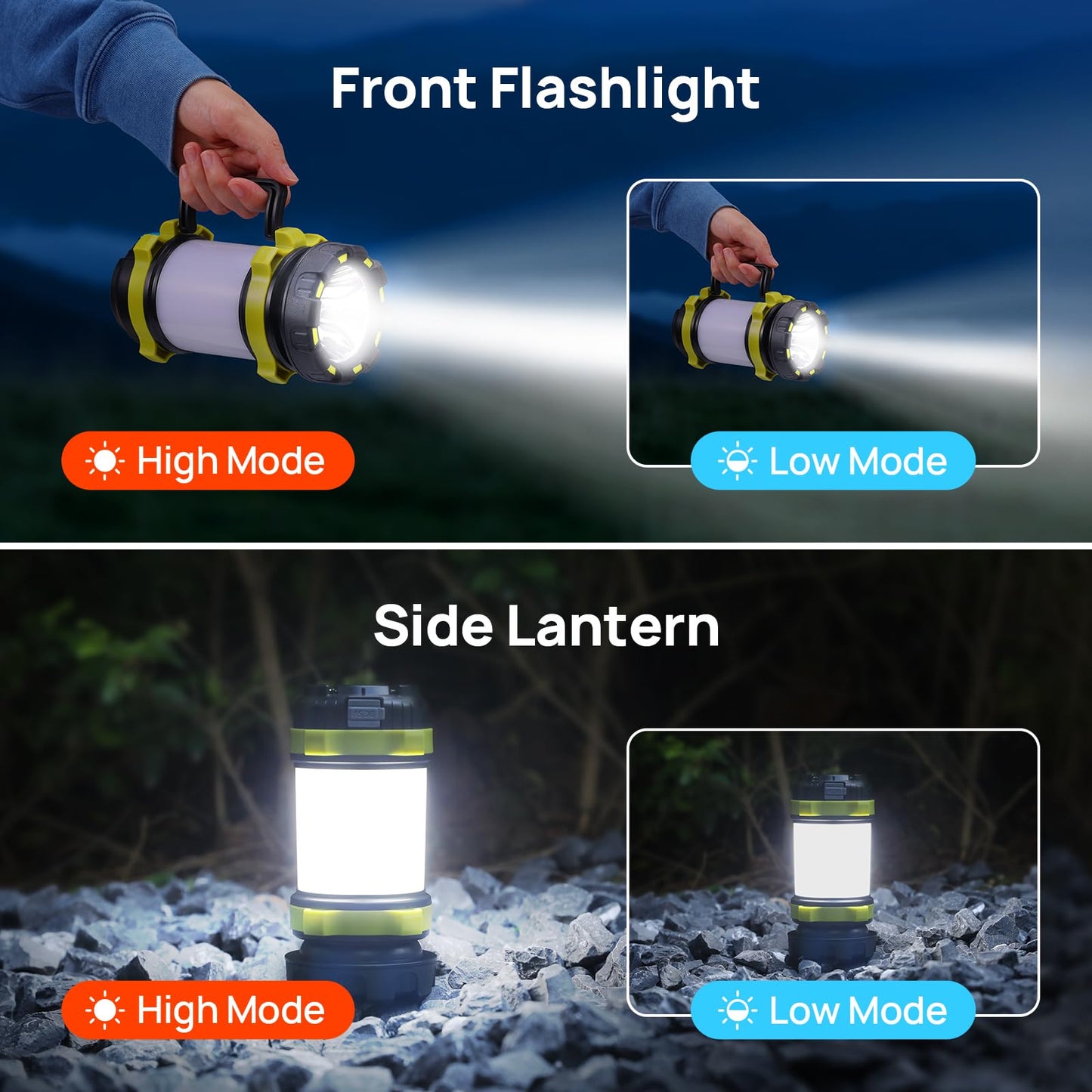Consciot LED Camping Lantern Flashlight, Rechargeable, 3600mAh Power Bank, IPX4 Waterproof, Light Green, Model AOL007-US, 1 Pack