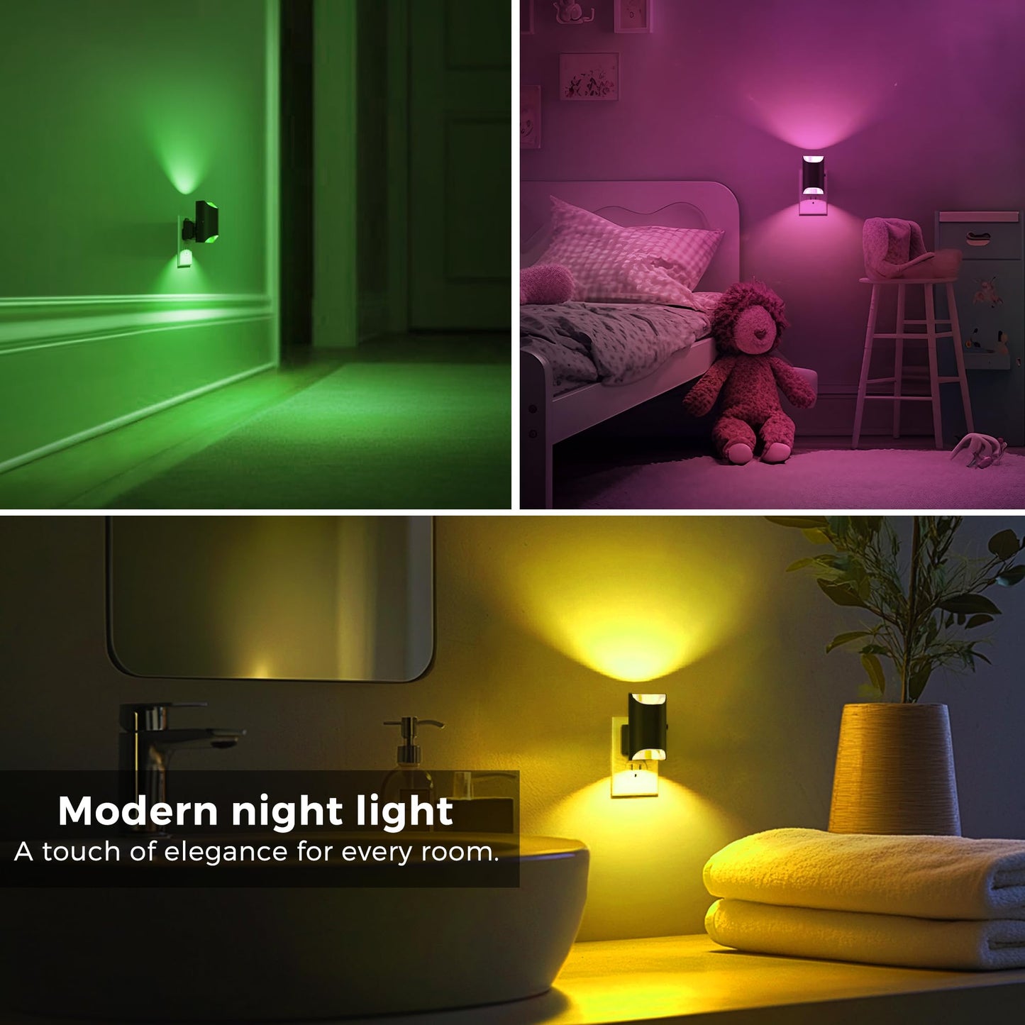 L Lohas Led Night Lights Plug Into Wall  Plug In Night Light With Dusk To Dawn Sensor  Color Changing Nightlight For Kids Hallway Bedroom Stairway Bathroom Gift And Party  2 Pack