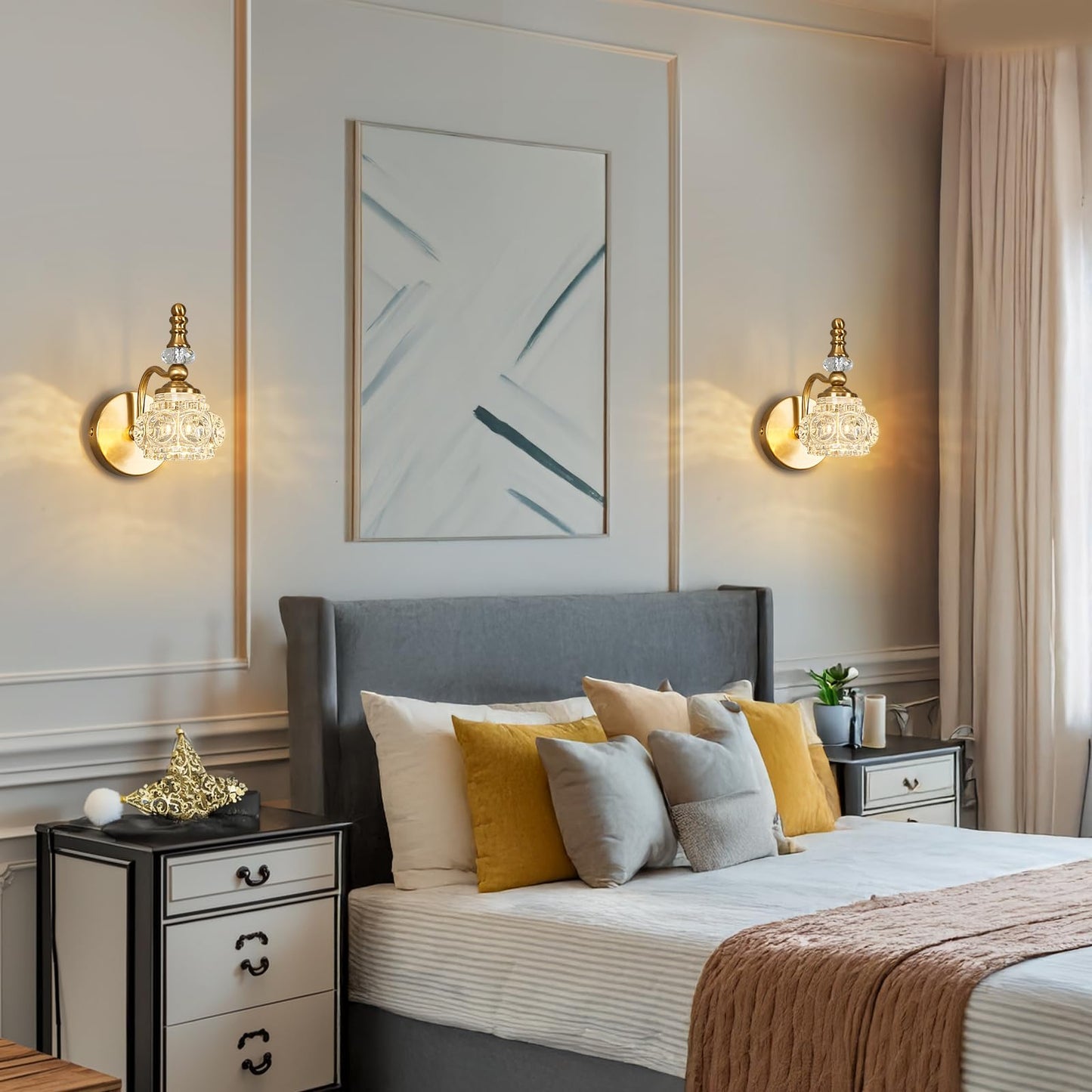 Lbsqj Modern Wall Sconce Set Of Two Indoor Lamp Gold Vintage Glass Light Bathroom Vanity Fixture Wall-Mounted Room Lighting