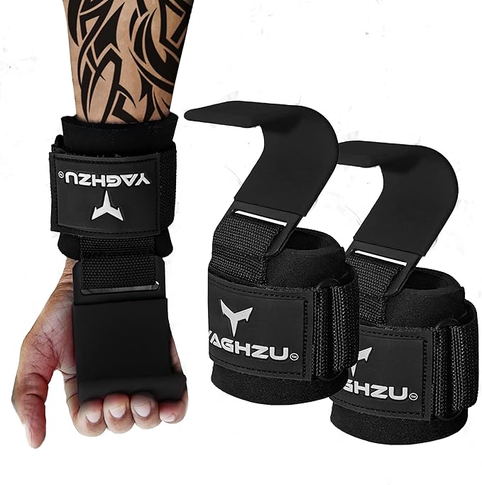 YAGHZU Weight Lifting Hooks, Padded Weight Lifting Straps Wrist Straps for Men and Women, Premium Deadlift Straps for Weig...