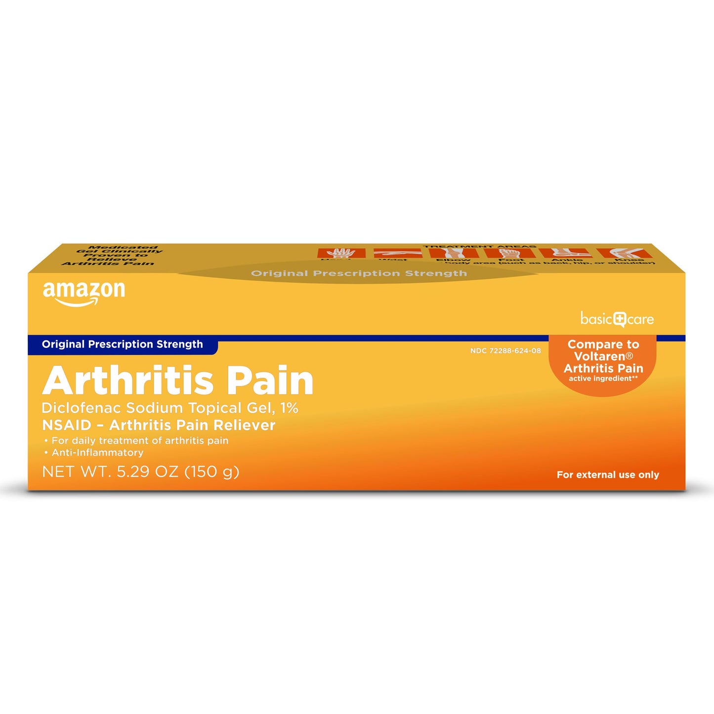 Amazon Basic Care Arthritis Pain Relieving Gel, Diclofenac Sodium Topical Gel, 1% (NSAID), 5.29 Oz (150 Grams) (Packaging may vary)