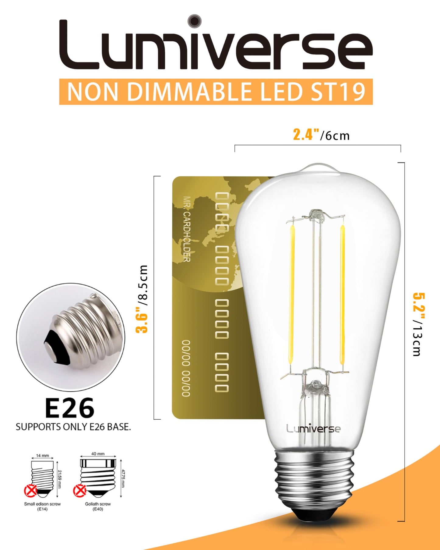 Lumiverse E26 Vintage Led Edison Bulbs, 5.5W (60W Equivalent), 2700K Soft White, Non-Dimmable, 4 Pack