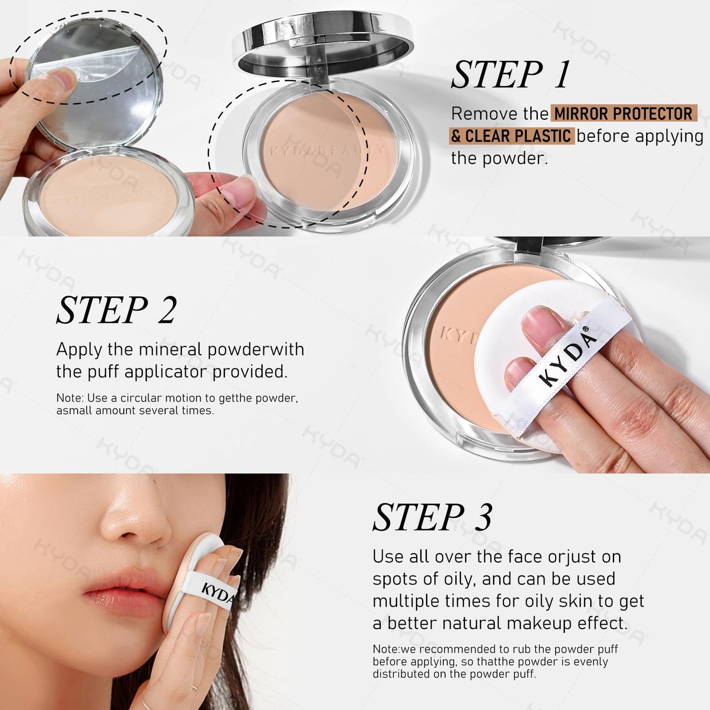 KYDA Mineral Powder, SPF 35, 4-in-1 Mineral Pressed Powder Foundation with Concealer and Setting, Matte Weightless Pressed Found