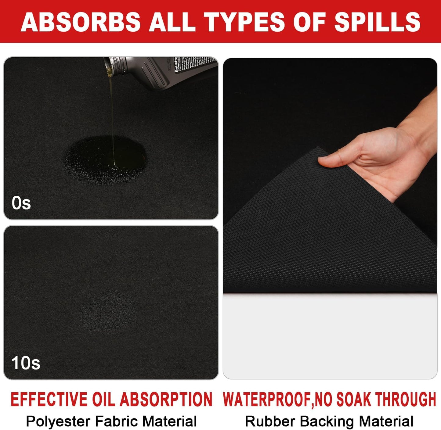 Golener Oil Spill Mat - Garage Floor Mat, Absorbent Oil Pad, Premium Maintenance Mat, Waterproof, Contain Liquid, Protect Garage Surface from Spill & Stain, Reusable, Washable, Durable, Black, 29”x36”