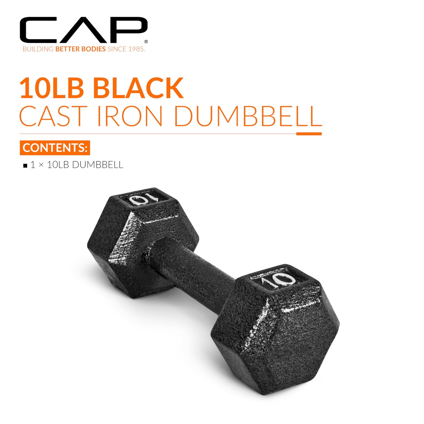 CAP Barbell Cast Iron Hex Dumbbell, Black, Single, 10 lb